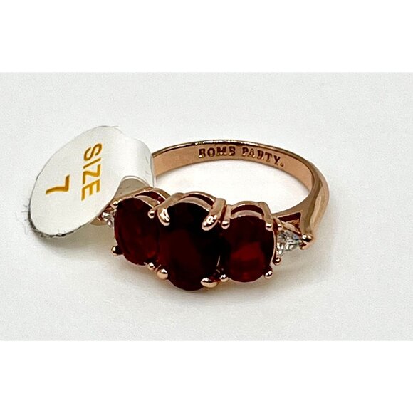 Ring Bomb Party Ring, NWOT, size 7, red stones, gold color band - Picture 5 of 7